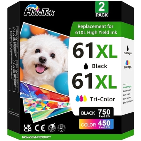 61XL Ink Cartridge Compatible for HP 61 Ink Cartridge Combo Pack for Envy 4500 4502 5530 DeskJet 2512 2542 2540 2544 OfficeJet 4630 Printer (1 Black,1 Color)