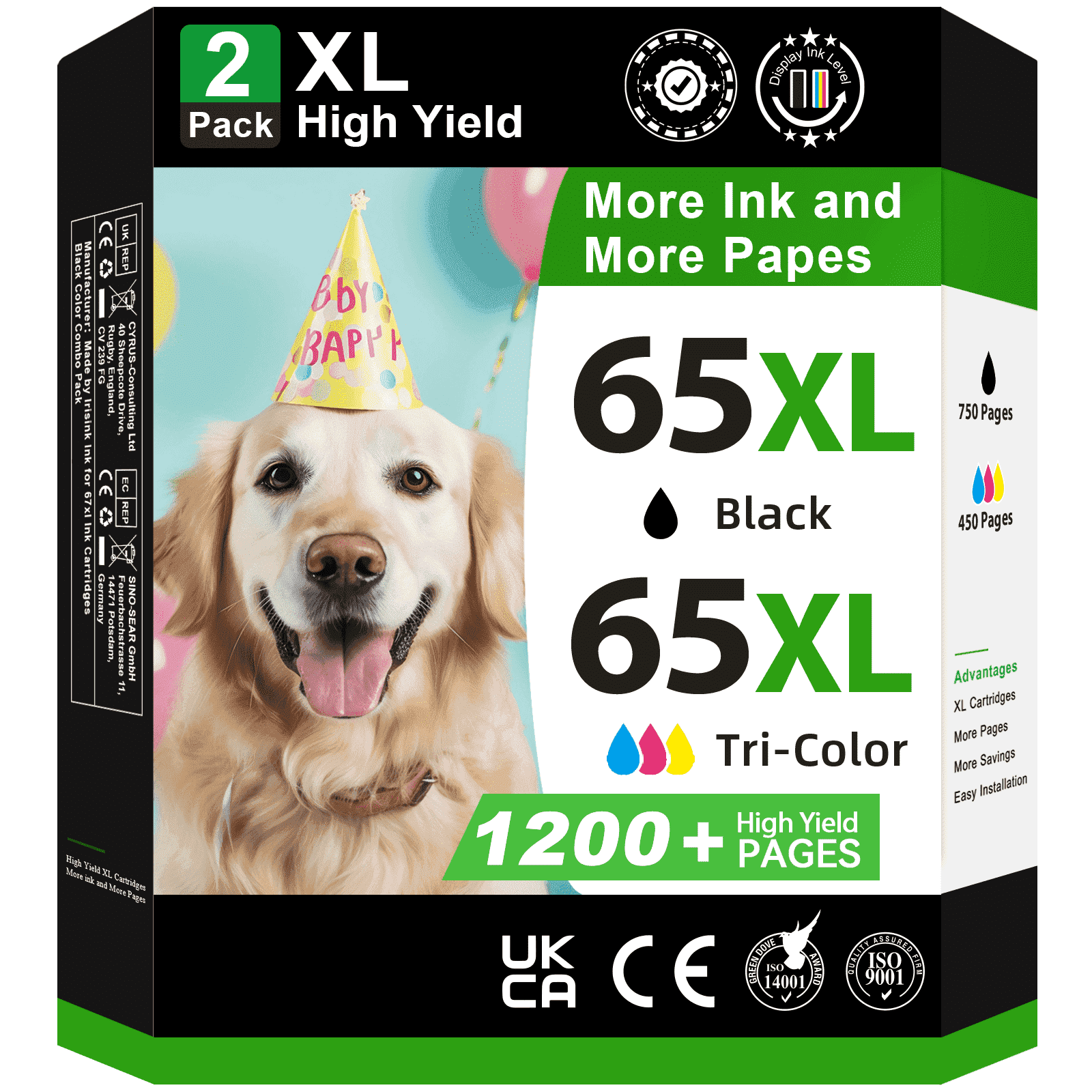 65XL Ink Cartridge Combo Pack Compatible for HP 65 Black and Color Ink for DeskJet 3752 2655 for Envy 5055 5010 Printer