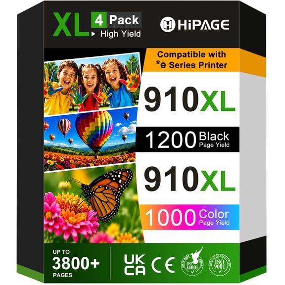 Printer Ink 910 Compatible for HP 910 Ink Cartridge for HP 910 (Black Cyan Magenta Yellow, 4 Pack)