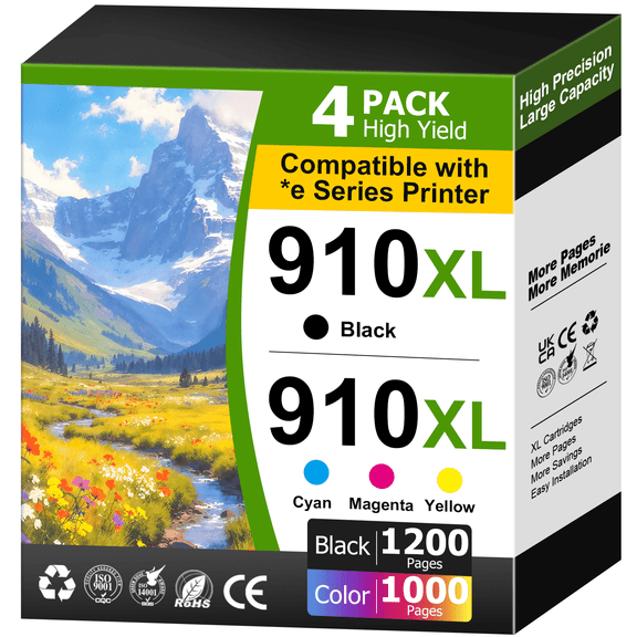 Printer Ink 910 Compatible for HP 910 Ink Cartridge for HP 910 (Black Cyan Magenta Yellow, 4 Pack)