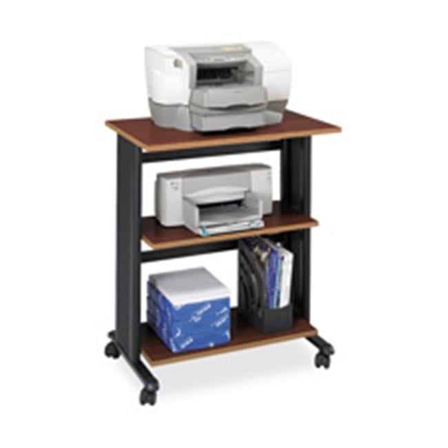 Cherry Wood Finish Mobile Printer Stand with Adjustable Shelves