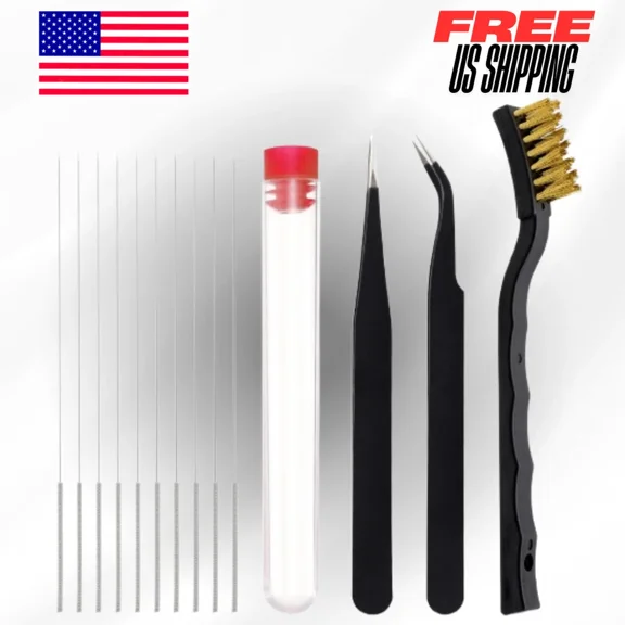 Printer Nozzle Cleaner Kit 3D 0.4Mm Cleaning Needles & Tweezer Copper Wire Brush