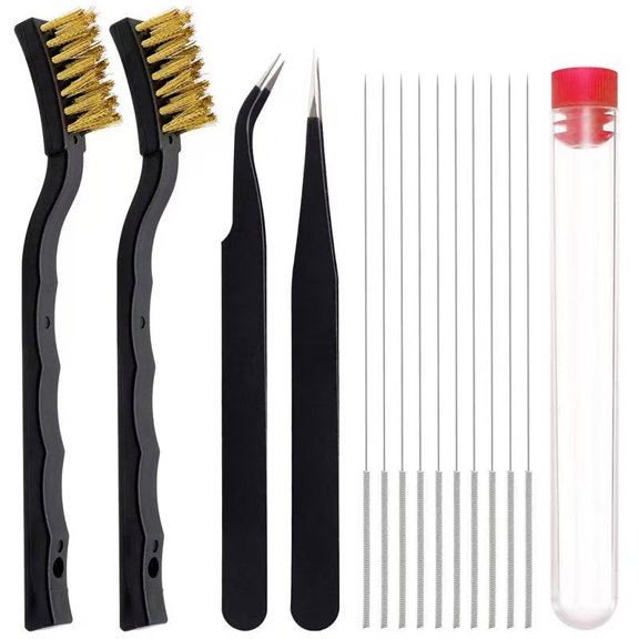 Printer Nozzle Cleaner Kit 3D 0.4Mm Cleaning Needles & Tweezer Copper Wire Brush
