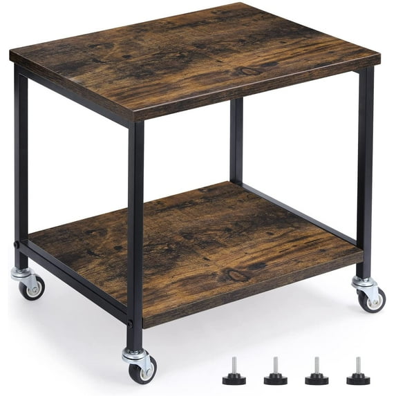 BTY Printer Organizer Small Fax Table with Storage Shelf and Casters, Black