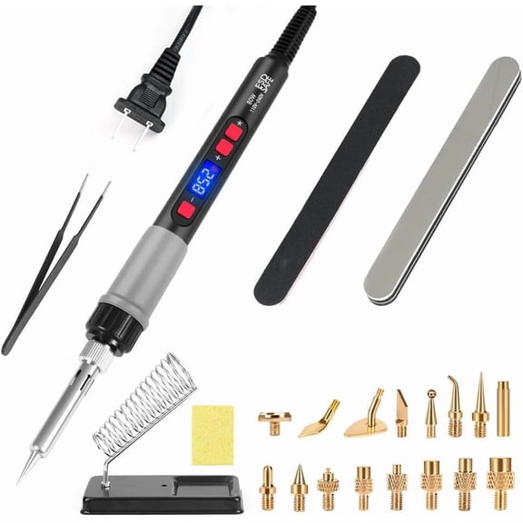 Printer Smoothing Tool Kit, 80W Heat Set Insert Tool LCD display Digital Soldering Iron with Heat Insert Brass Nut Kit & Soldering Tips- Pringting & Accessories