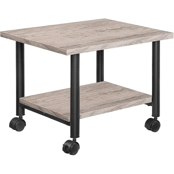 Printer Stand, 2-Tier Industrial Under Desk Printer Cart with Shelf, Mobile Heavy Duty Storage Rack on Wheels for Home, Office, Grey and Black BG02PS01G1