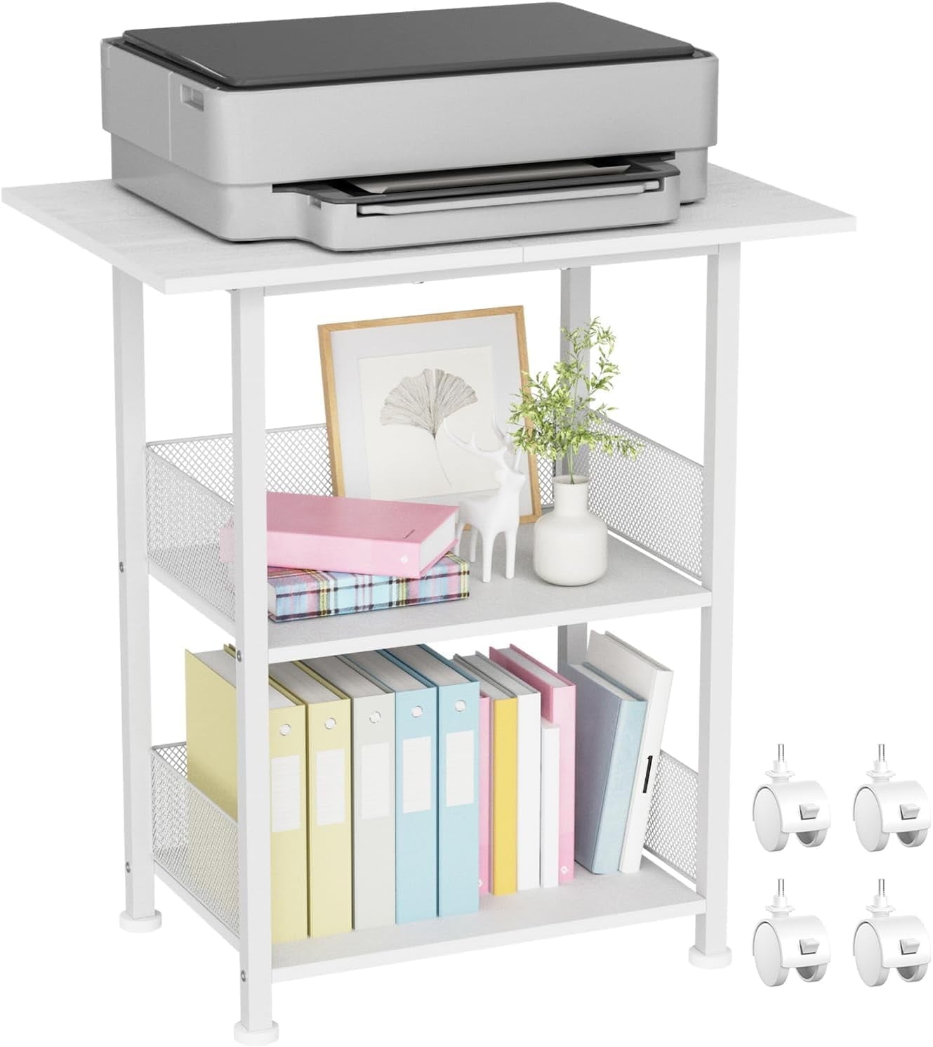 Printer Stand, 3-Tier Industrial Large Printer Table with Shelf, 23