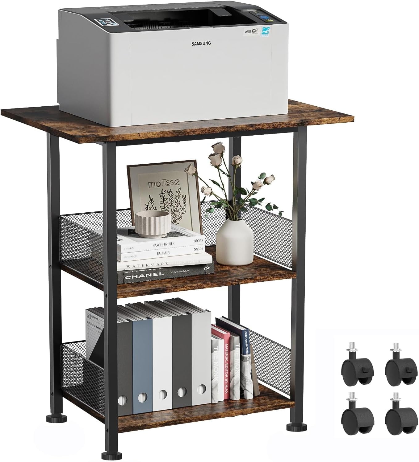 BOHDK, Printer Stand, 23x15 Inch, 3-Tier Industrial Rolling Storage ...