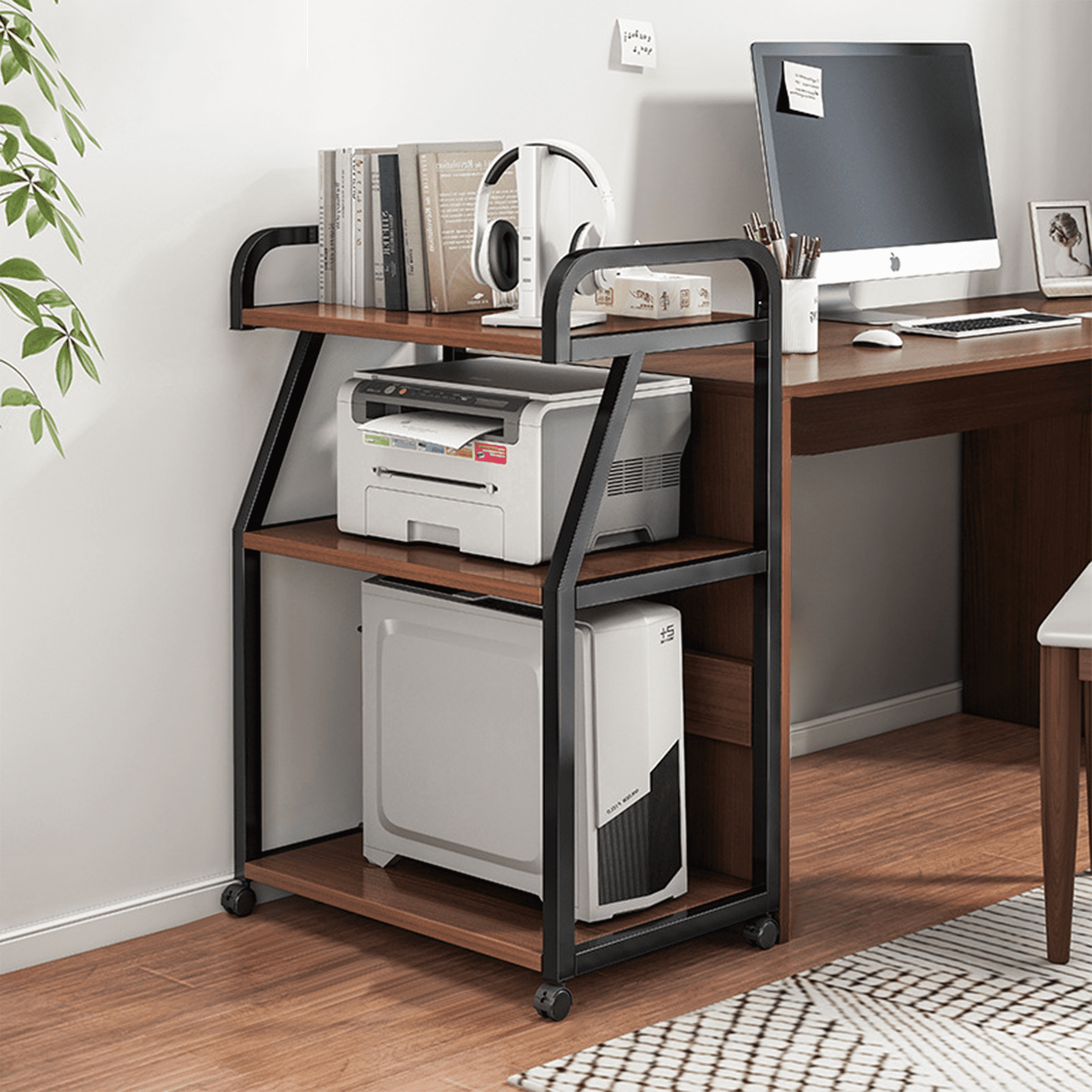 Printer Stand, 3-Tier Large Printer Table with Storage Shelf, Under ...
