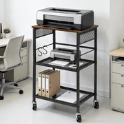 OUTMASTER 3-Tier Printer Stand with Storage, Rolling Printer Cart for Home Office, Black & Brown