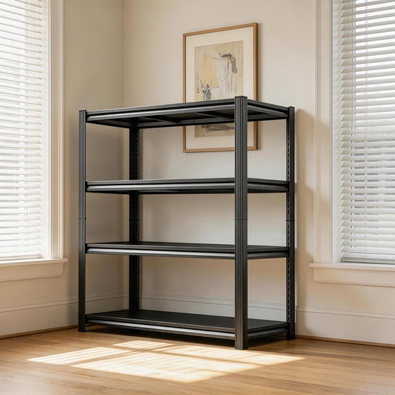 Printer Stand, 44''H*24''W Microwave Stand, Adjustable Book Shelf, 1600LBS Bakers Rack, Black Wide Bookcase, 4-Tier Shelving Unit for Bathroom, Pantry, Laundry, Closet, Garage