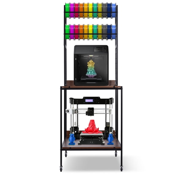 Printer Stand, 68.9 x23.6 x23.6 Inches Large Printer Table with Adjustable Storage Shelf, 3 Tier Rolling Printer Cart with Wheels for Home Office, Stand for Heat Press Mini Fridge, Black