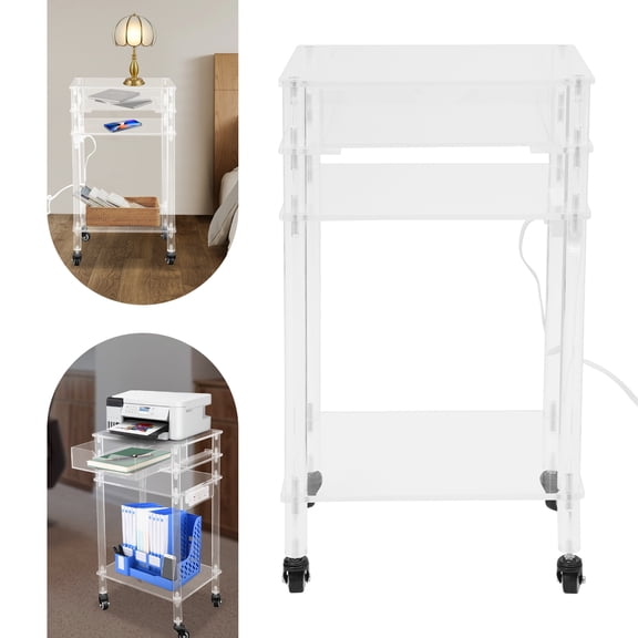 Printer Stand, Acrylic Printer Stand, Printer Stand with a Drawer&Wheels for Storing Small Printers, Copy Paper, Fax Machines (15.6*11.6*27.8in)