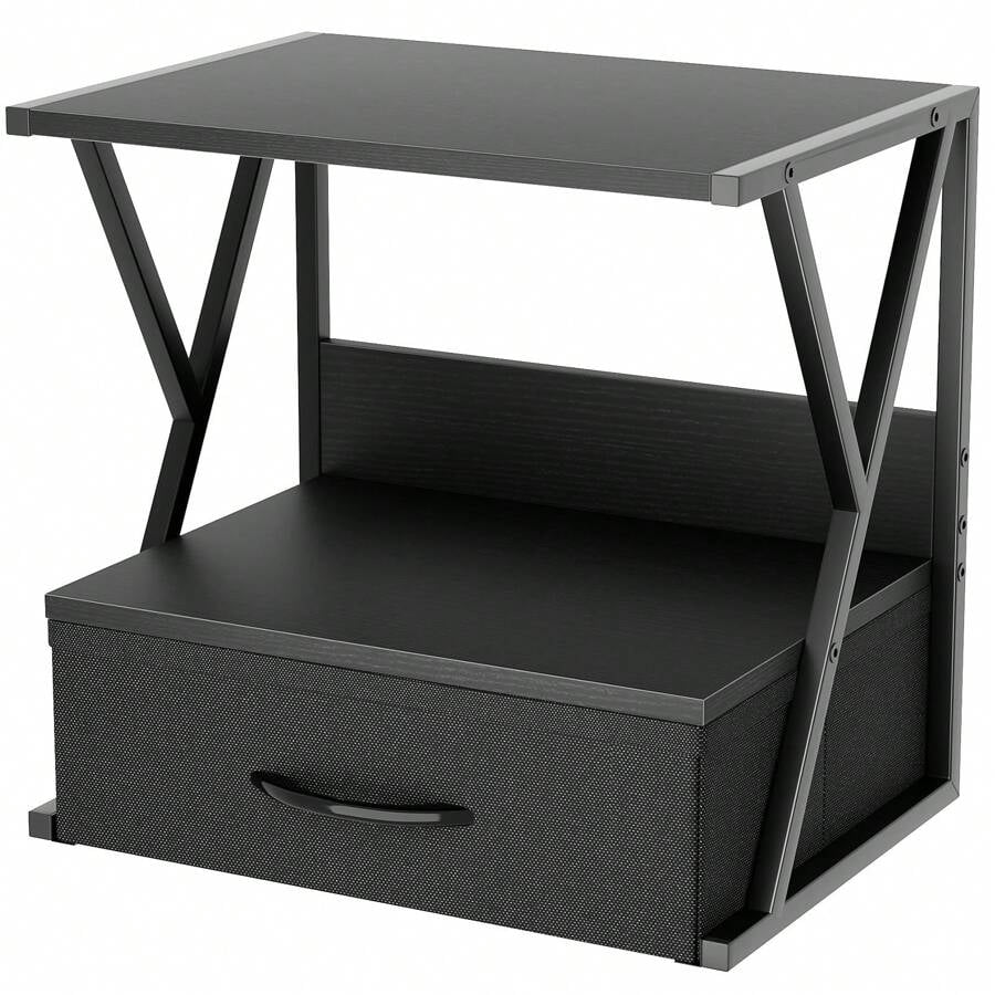 Printer Stand For Desk With Storage Drawer, 2 Tier Desktop Or Under Desk Shelf, Multi-Purpose Desk Organizer For Home Office, Fit Fax Machine/3D Printer/Scanner, Black