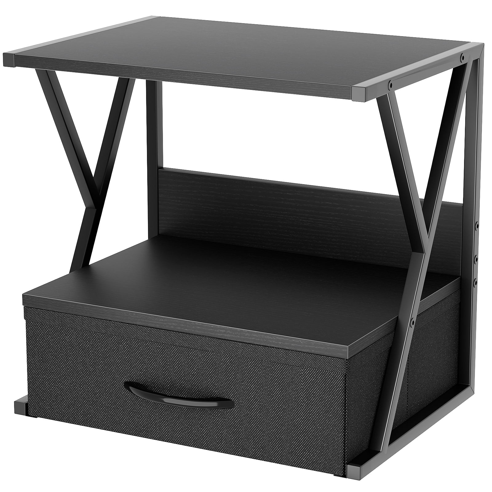 Printer Stand for Desk with Storage Drawer, 2 Tier Desktop Or Under Desk Shelf, Multi-Purpose Desk Organizer for Home Office, fit Fax Machine/3D Printer/Scanner, Black