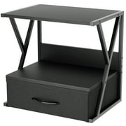Printer Stand for Desk with Storage Drawer, 2 Tier Desktop Or Under Desk Shelf, Multi-Purpose Desk Organizer for Home Office, fit Fax Machine/3D Printer/Scanner, Black
