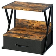 Printer Stand For Desk With Storage Drawer, 2 Tier Desktop Or Under Desk Shelf, Multi-Purpose Desk Organizer For Home Office, fit Fax Machine/3D Printer/Scanner, Rustic Brown