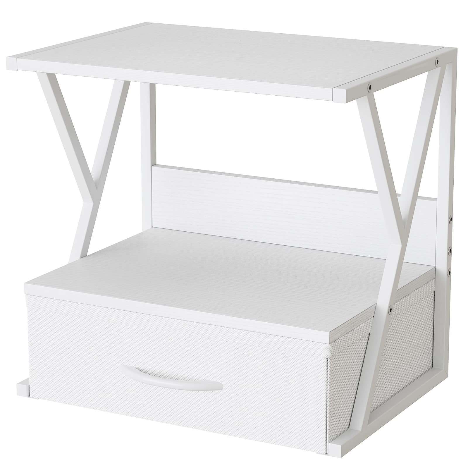 Printer Stand for Desk with Storage Drawer, 2 Tier Desktop Or Under Desk Shelf, Multi-Purpose Desk Organizer for Home Office, fit Fax Machine/3D Printer/Scanner, White