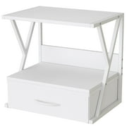 Printer Stand for Desk with Storage Drawer, 2 Tier Desktop Or Under Desk Shelf, Multi-Purpose Desk Organizer for Home Office, fit Fax Machine/3D Printer/Scanner, White