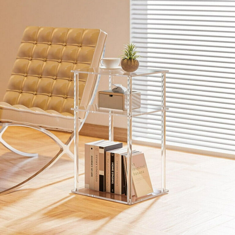 Printer Stand End Table for Small Spaces Acrylic Narrow Side Table Printer Rack Storage Shelf 3 Tier Nightstand Table 7
