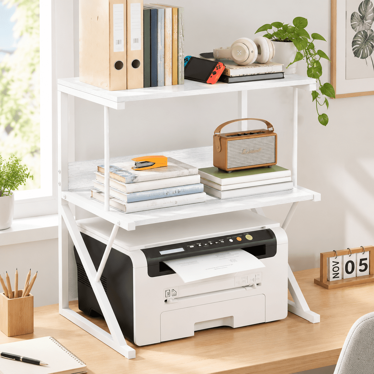 Printer Stand For Desk To Save Space Metal+wood Home Office - Walmart.com