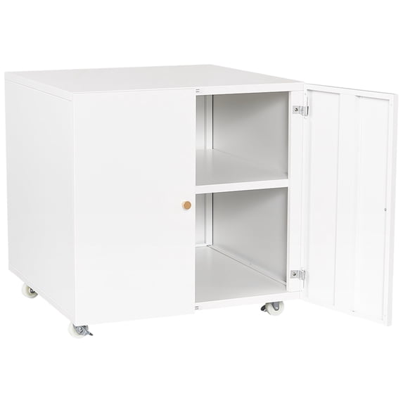 Printer Stand Mobile Printer Table Rolling Storage Cabinet with 4 Wheels and 2 Doors for Home Office, White