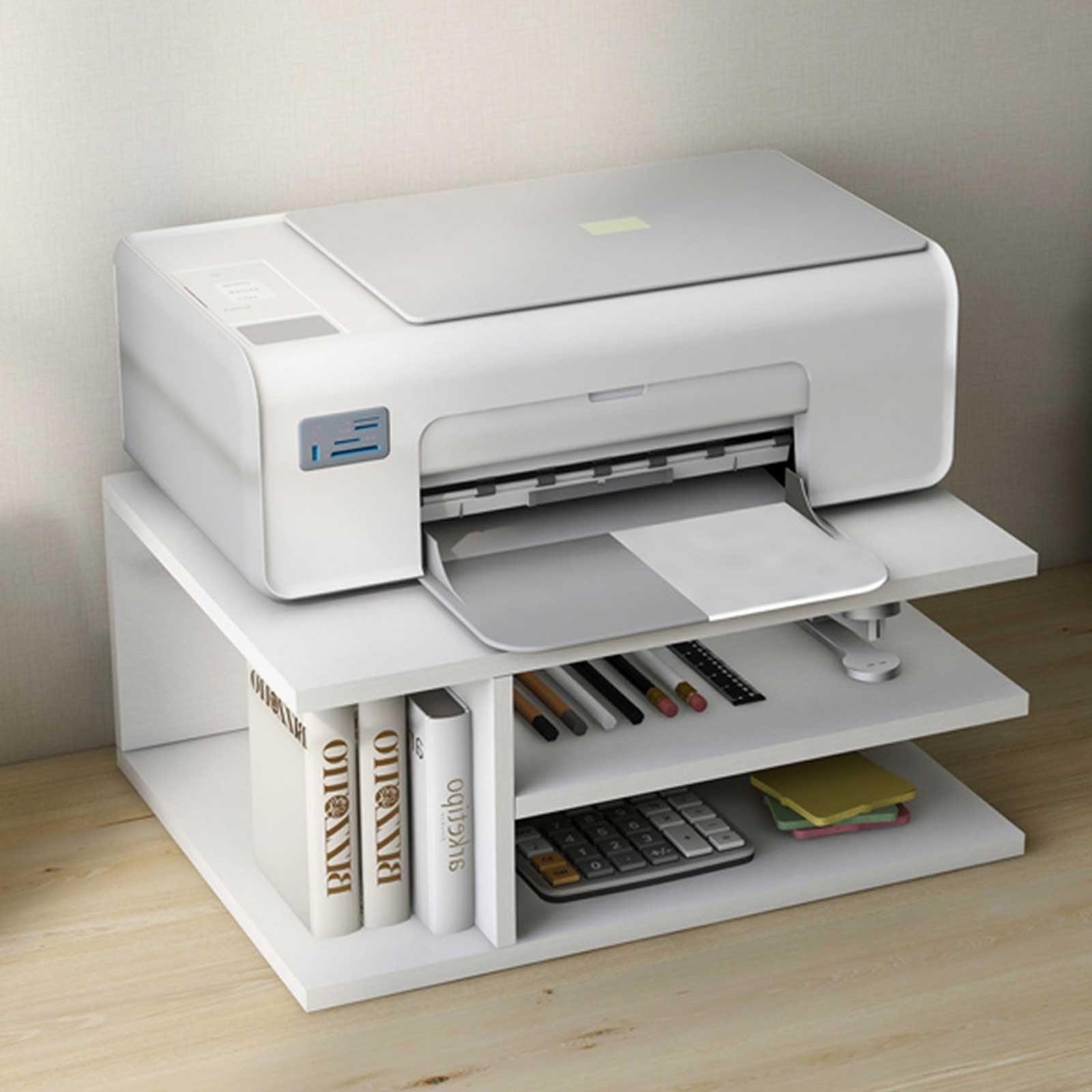 Printer Stand Shelf with 3 Storage Compartments, Wood Desk Paper ...