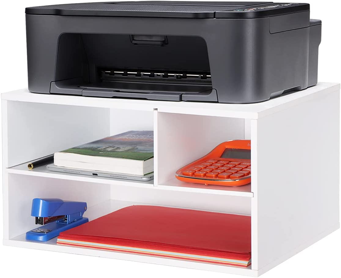 Printer Stand Shelf with Storage Wood Desk Paper Organzier for Home ...