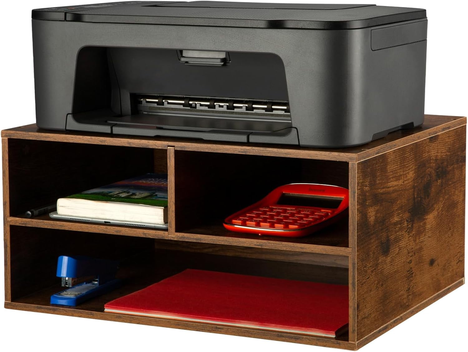 Printer Stand Shelf with Storage Wood Desk Paper Organzier for Home ...