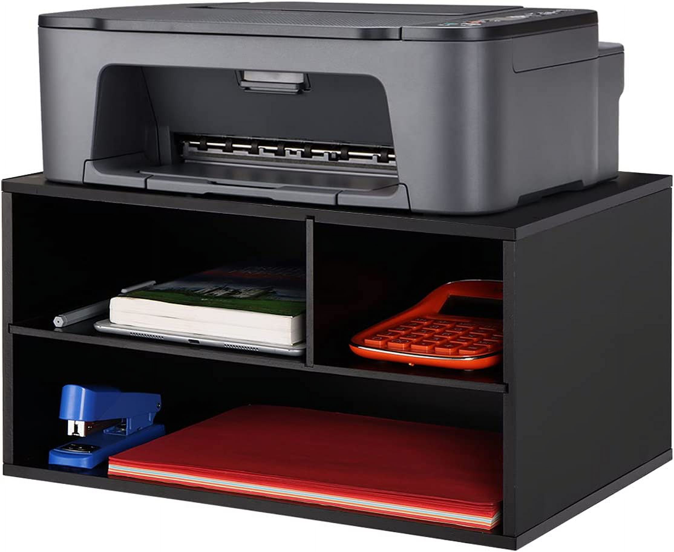 Printer Stand Shelf with Storage Wood Desk Paper Organzier for Home ...