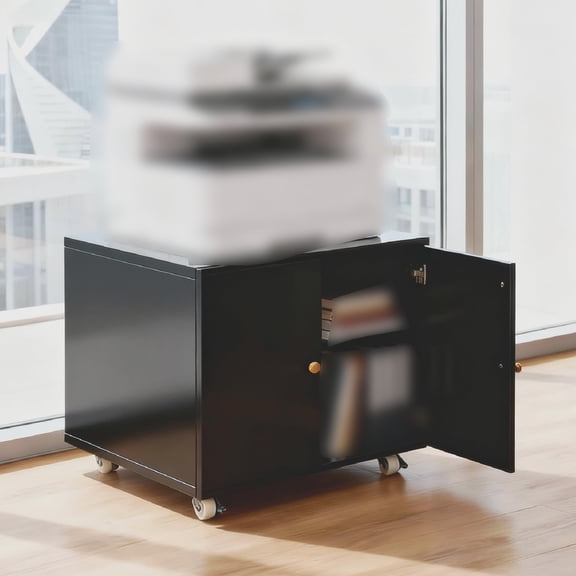 Printer Stand with Storage Cabinet, Rolling Printer Cart with Wheels for Home Office, 23.62" Height Mobile Printer Stand for Small Spaces, Under Desk Printer Table Organizer, Black