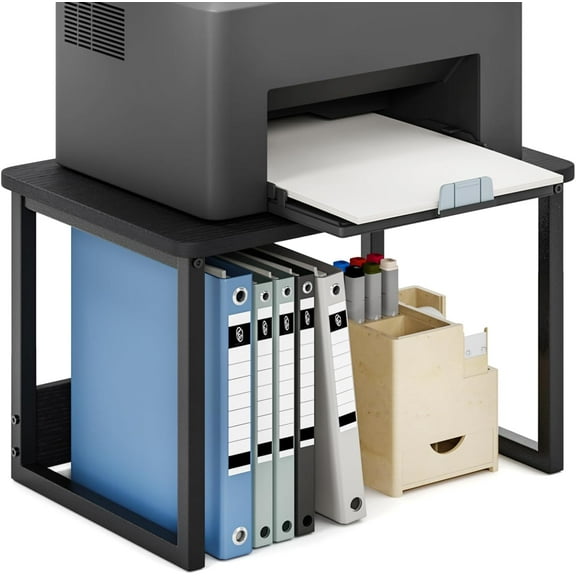 Printer Stand with Storage for Desk, Desktop Printer Stand Shelf Organzier for Home/Office Heavy Duty Printer Riser Under Desk Small Printer Table for Fax Machine Copier Scanner(Black)