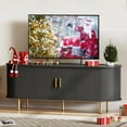 thumbnail image 1 of TV Stand with Power Outlet, Mid-Century Modern Television Stand, Media Console with Sliding Doors, Entertainment Center for TVs up to 60 Inch, Adjustable Shelves,Black, 1 of 8