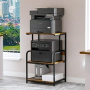 Printer Stand with Storage Shelf,3 Tier Printer Cart with Wheels,Mobile Printer Table for Home Office,Stands for Printer Heat Press Scanner Fax,Industrial Style Brown