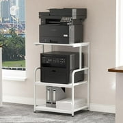 Printer Stand with Storage Shelf,3 Tier Printer Cart with Wheels,Mobile Printer Table for Home Office,Stands for Printer Heat Press Scanner Fax,Industrial Style White