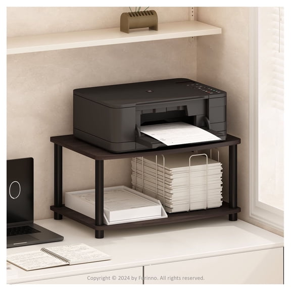 Printer Stand, Turn-N-Tube 2-Tier Multifunction Printer Shelf, Dark Walnut - Office Storage Organizer for Printer, Monitor, Scanner, Supplies
