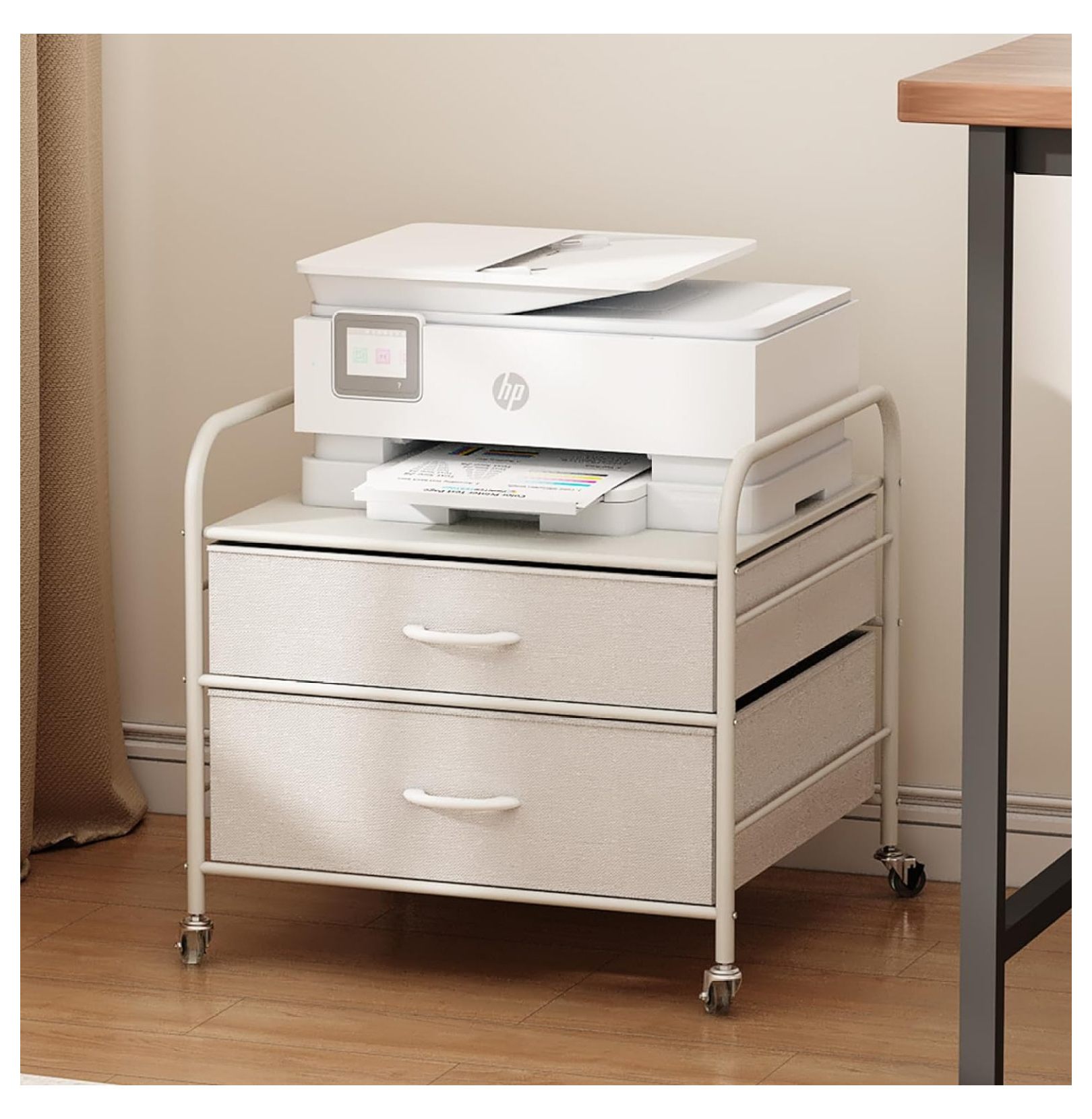 Printer Stand Under Desk with Storage, Modern Rolling Printer Cart with