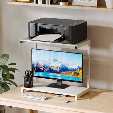 Gtouse Printer Stand for Desk, 2 Tier Desktop Printer Shelf, Computer Monitor Riser Stand for Home Office