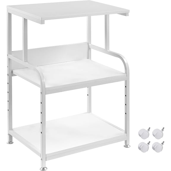Printer Stand with Height Adjustable Storage Shelf, 3 Tier Mobile Printer Table with Wheels, Rolling Printer Cart for Home Office Organization