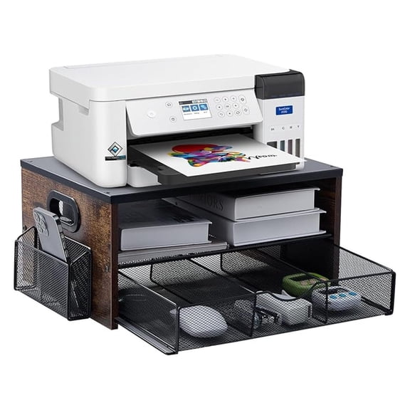 Printer Stand with Storage, Desktop Organizer for Printer Scanner Fax - 2 Tier Shelves, Drawer, Home Office Desk Organizer