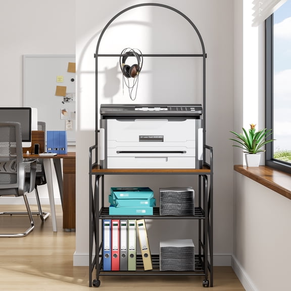 Printer Stand with Storage Shelf, 3-Tier 3D Printer Table, Mobile Printer Cart with Wheels for Home Office