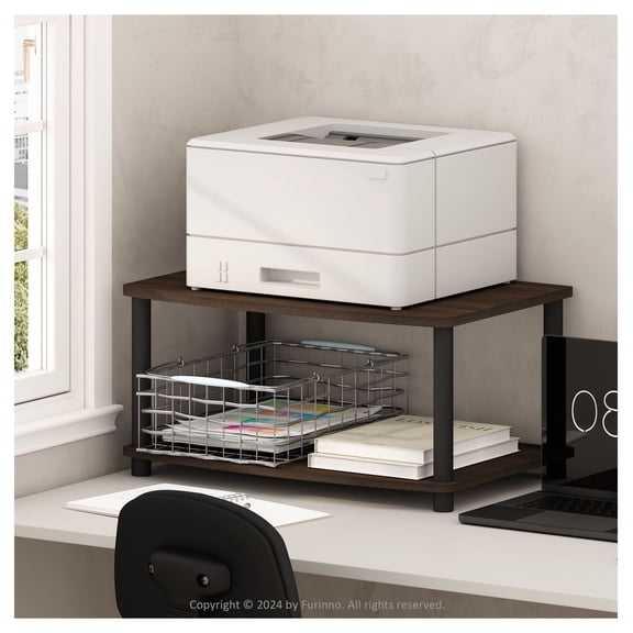 Printer Stand with Storage - Turn-N-Tube Multipurpose Display Shelf - Dark Brown/Black - Office & Home Use - Compact Design - Durable Composite Wood