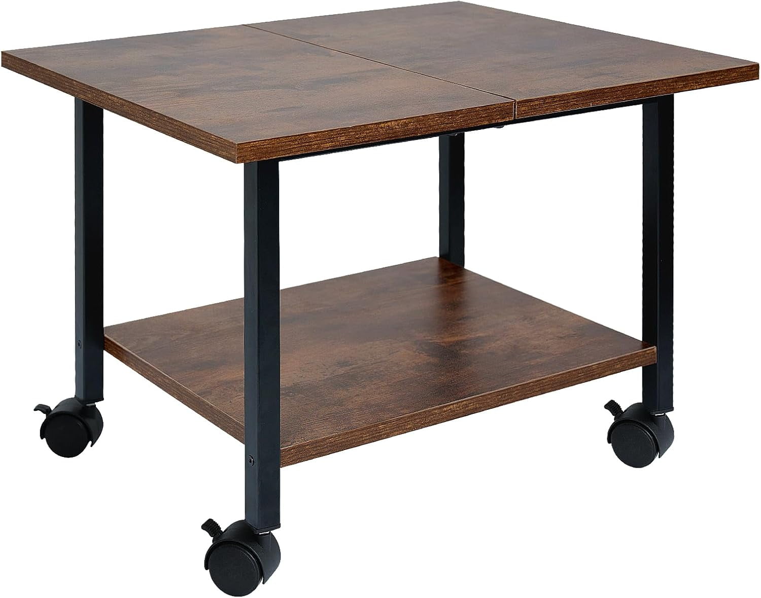 Brown 2-Tier Rolling Under Desk Printer Stand with Storage Shelves
