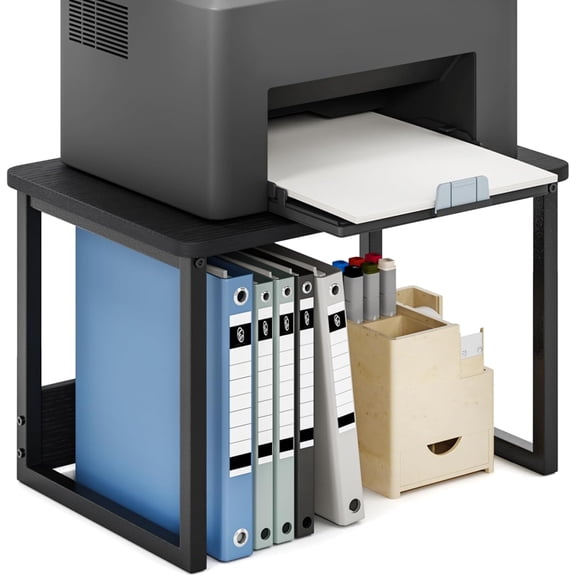 Printer Stand with Storage for Desk, Desktop Printer Stand Shelf Organzier for Home/Office Heavy Duty Printer Riser Under Desk Small Printer Table for Fax Machine Copier Scanner(Black)
