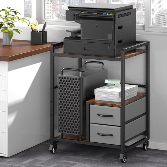 Printer Stand with Wheels, Mobile Rolling Printer Table Cart for Home Office,Storage Organizer for Scanner, Fax, CPU, Shredder