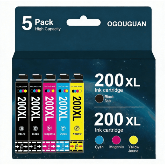 Printer T200XL Compatible with Ink Cartridges Combo Pack Replacement for XP-200 XP-300 XP-310 XP-400 XP-410 WF-2520 WF-2530 (5-Pack, Black/Cyan/Yellow/Magenta)