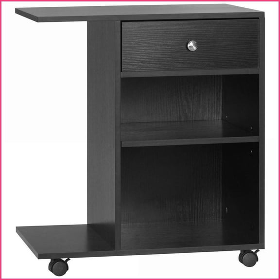 Printer Table Desk with Rolling Wheels & Adjustable Shelf | Vinsetto | Black | Particle Board