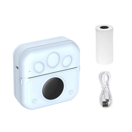 Printer - Thermal Bluetooth Mini Printer with 2 Roll Sticker Paper, Inkless Sticker Printer Print Pod for DIY, Scrapbook, Journal, Study Notes, Memo, List, Birthday (Blue)