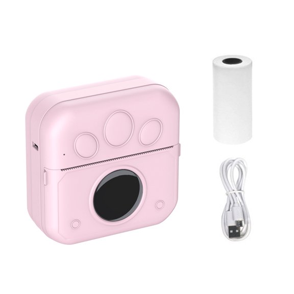 Printer - Thermal Bluetooth Mini Printer with 2 Roll Sticker Paper, Inkless Sticker Printer Print Pod for DIY, Scrapbook, Journal, Study Notes, Memo, List, Birthday ( Pink)