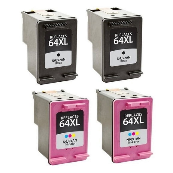 PrinterDash Compatible with HP Envy Inspire 7950e/ENVY Photo 6200/7100/7800/ OfficeJet 200/250/Tango Series Inkjet Combo Pack (2-Black/2-Color) (NO. 64XL) (X4D94BN_1PK/N9J91AN_2PKMP)